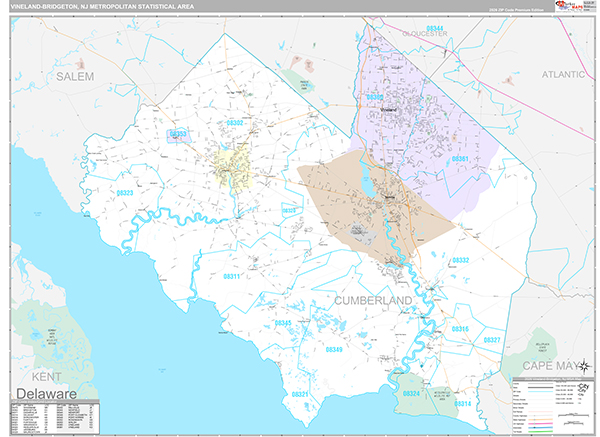 Vineland-Bridgeton Metro Area Wall Map